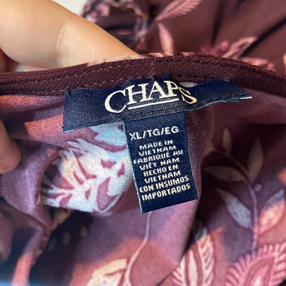 Chaps Women XL Floral Faux Wrap Dress Knee Length V Neck Burgundy Half Sleeve - Picture 4 of 10